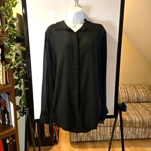 Rock Republic Long Sleeve Sheer Black Blouse Size XL